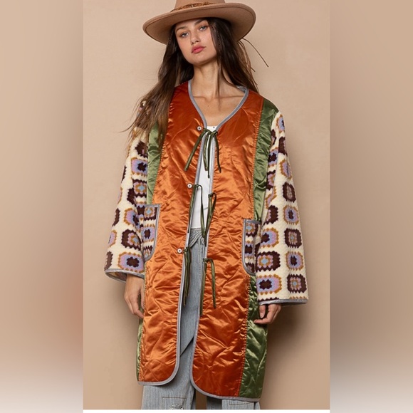 #027 Last 1!! M/L POL cardigan in quilted woven with textured knit patch point - Picture 5 of 6